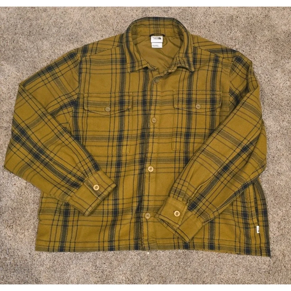 North Face TNF Valley Twill Utility Shacket Lined Jacket Size L Plaid Green